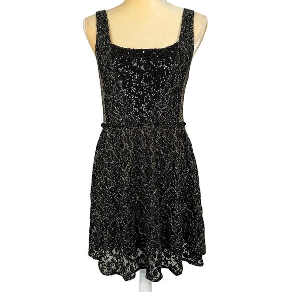 Miss Me Sequin & Lace Party Dress Black & Gold Medium Cowgirl Rodeo Night Out - Picture 1 of 9